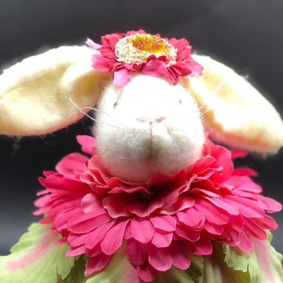 FLORAL RABBIT BUNNY Adorable Plush Bean Base Adjustable Wire Ears Easter Gift - Picture 13 of 15